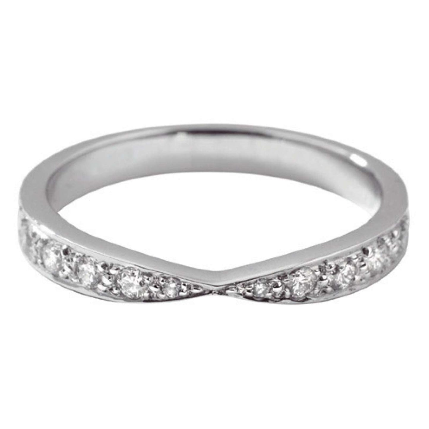 A Diamond Set Shaped Band With A Twist Silhouette.
