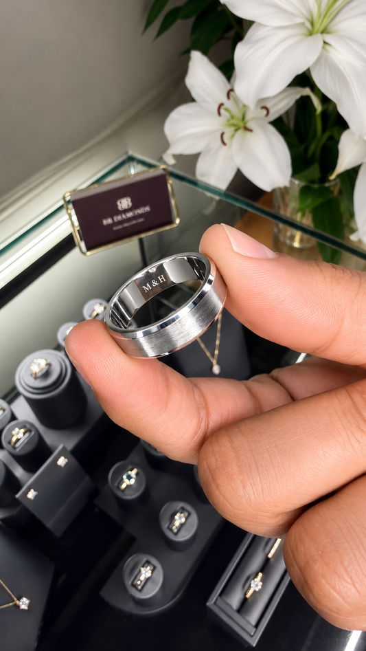 Bevel Edged Men’s Wedding Band - Engraved - £145