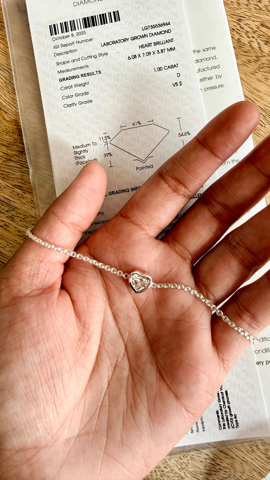 Heart Shaped Lab-Grown Diamond In A Bezel Bracelet - £495