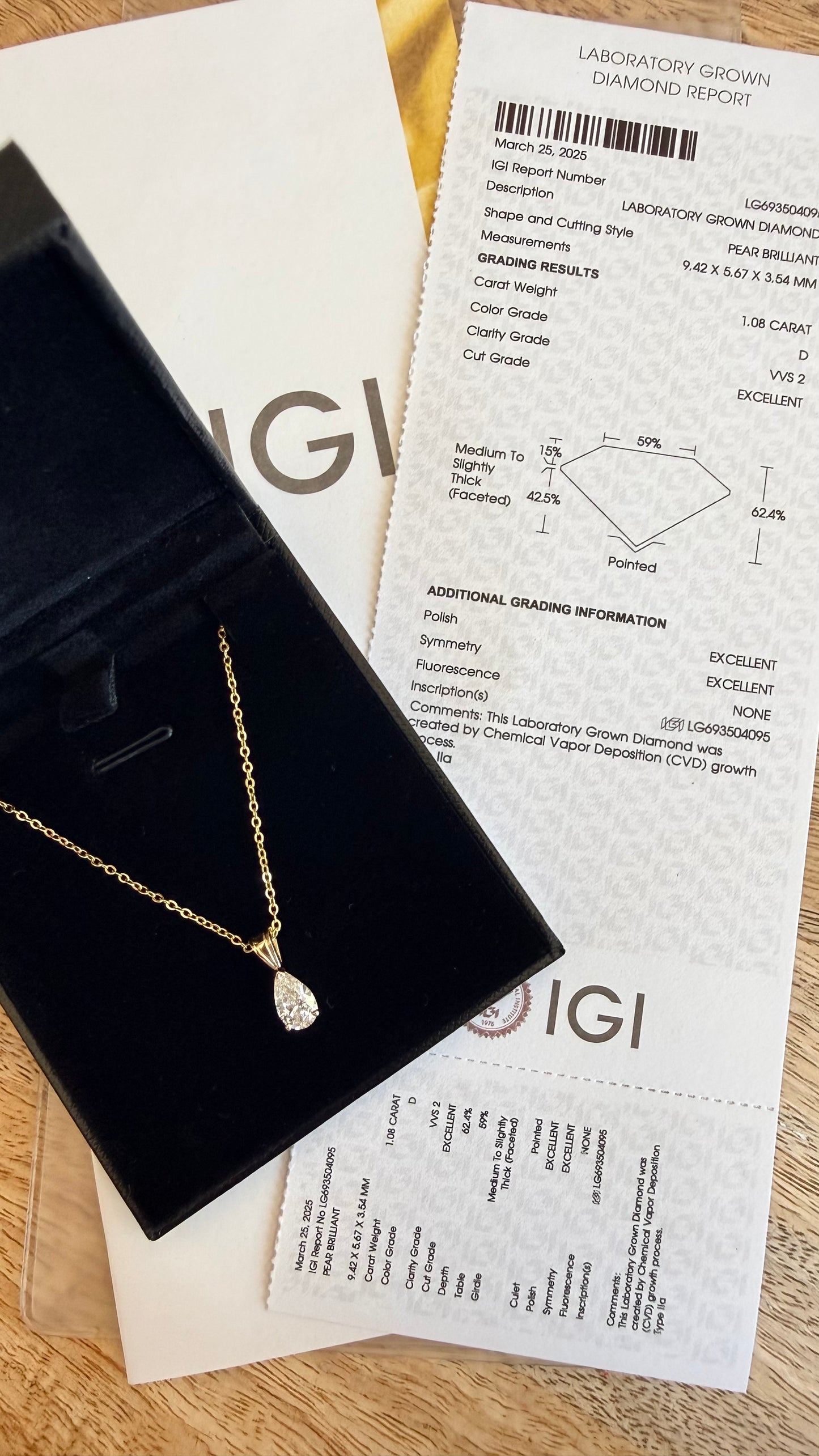 1ct Pear Shaped Lab-Grown Diamond Pendant