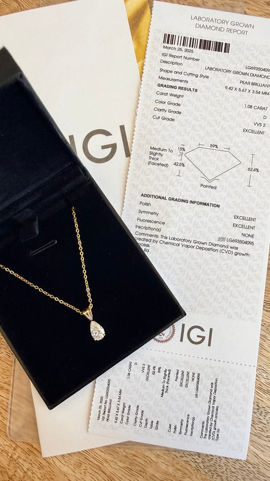 1ct Pear Shaped Lab-Grown Diamond Pendant