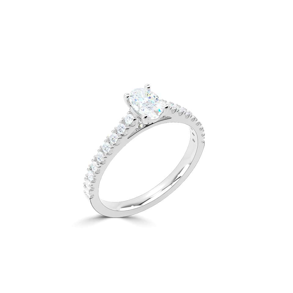 Oval Solitaire With Diamond Set Shoulders