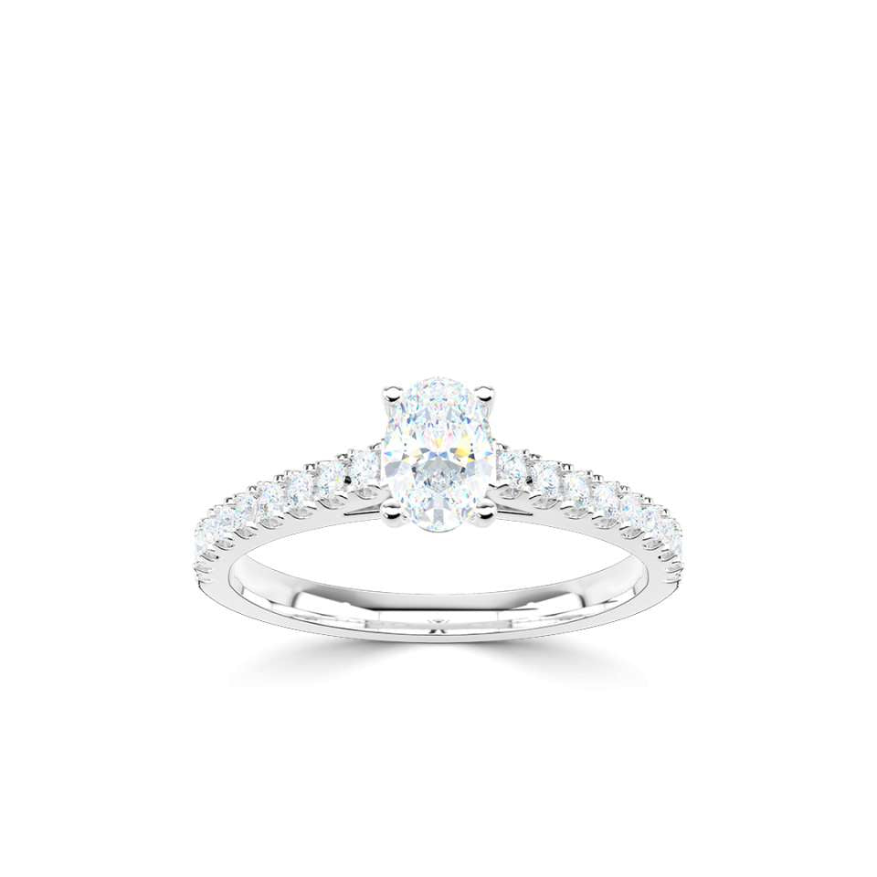 Oval Solitaire With Diamond Set Shoulders